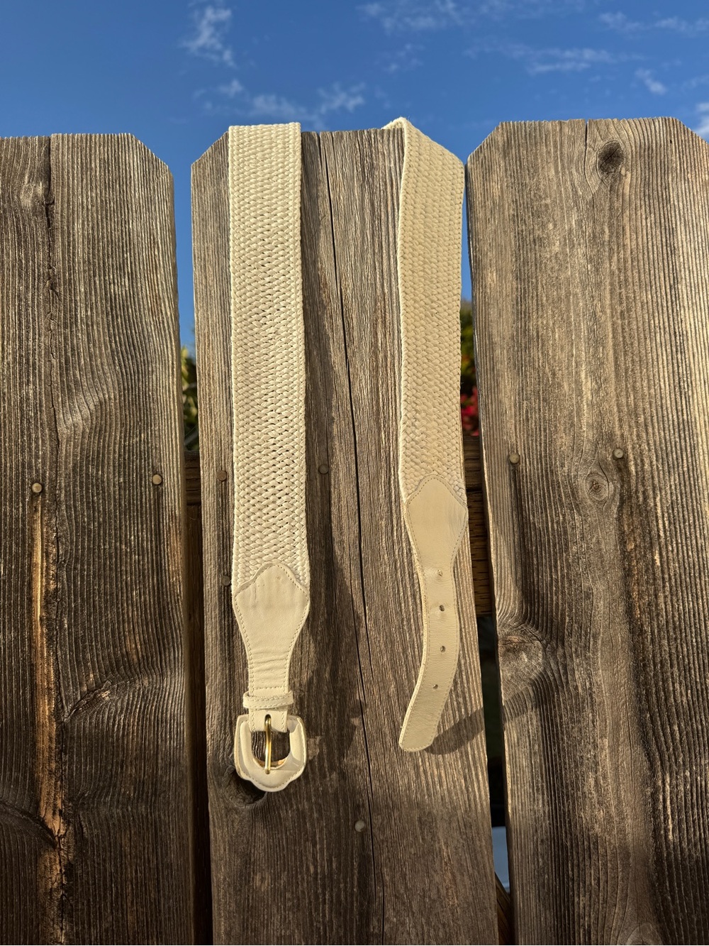 Vintage 80s Leather Beige Woven Stretch Belt